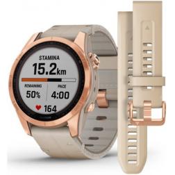 Garmin Fenix 7s Sapphire Solar Rose Gold Titanium / Limestone Leather Band 