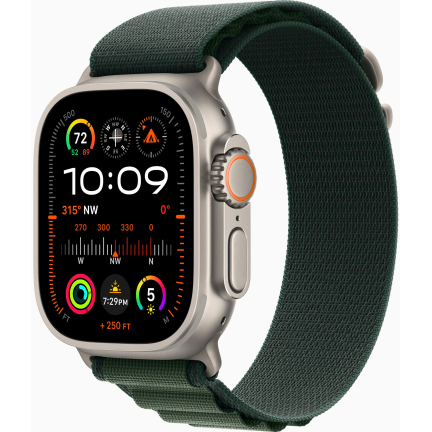 Apple Watch Ultra 2 (2024) 49mm Natural Titanium Case with Dark Green Alpine Loop Small