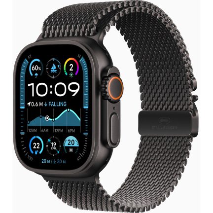 Apple Watch Ultra 2 (2024) 49mm Black Titanium Case with Black Titanium Milanese Loop Medium
