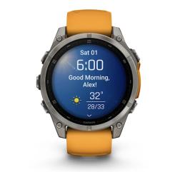 Часы Garmin Fenix 8 47mm Amoled Sapphire Titanium, светло-серый, оранжевый силиконовый ремешок ( 010-02904-11)